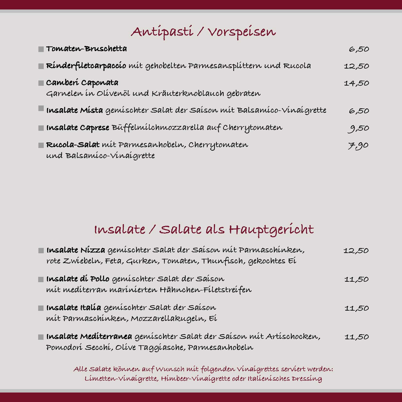 Datoni Speisekarte Antipasti 1